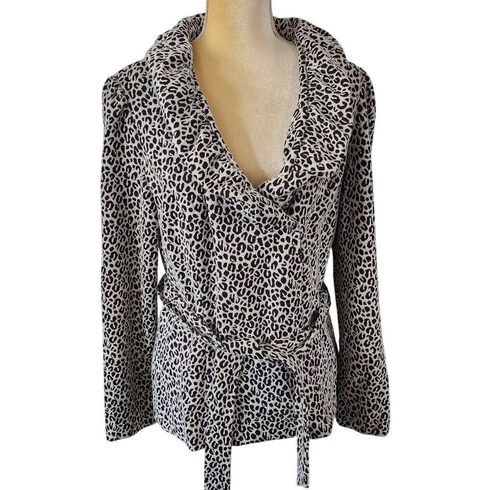 Marisa Christina Cream & Brown leopard Animal Print Tunic Blazer Size Large